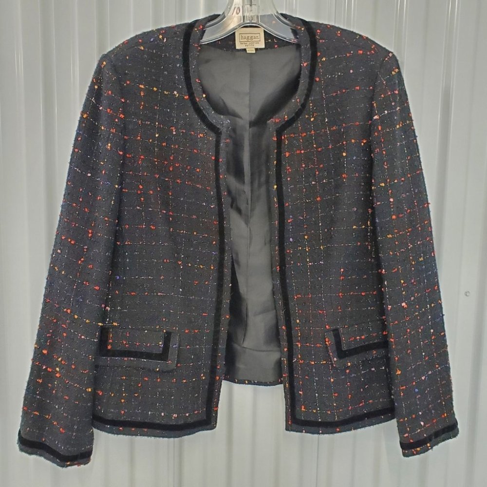 Haggar Petite Boucle Blazer w/velvet piping